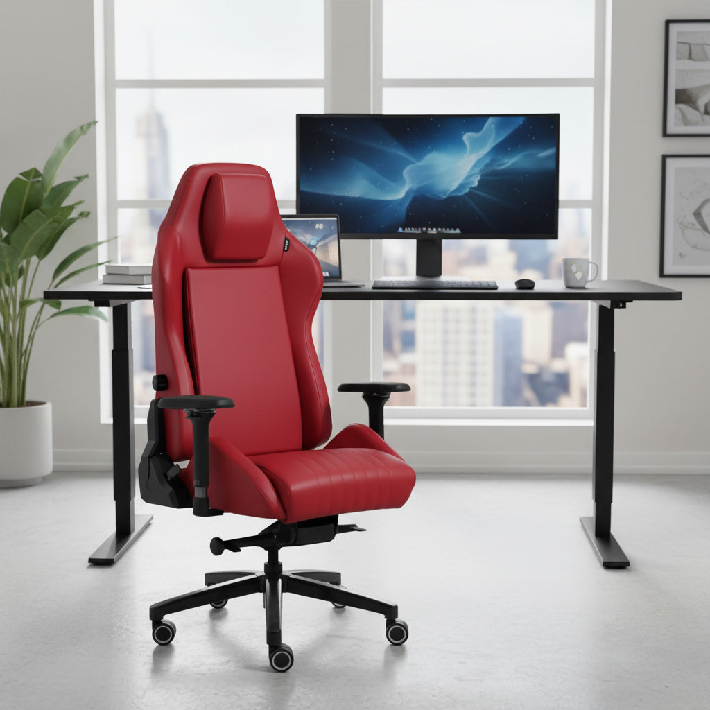 Scaun de Birou din Piele Reglabil ALTAY Office Burgundy Leather