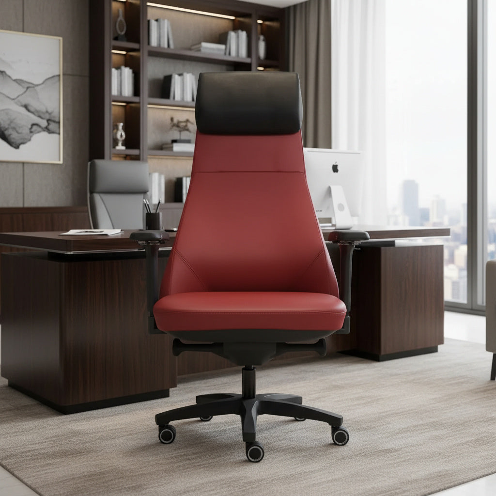 Scaun de Birou din Piele Reglabil KONAK Office Red Leather
