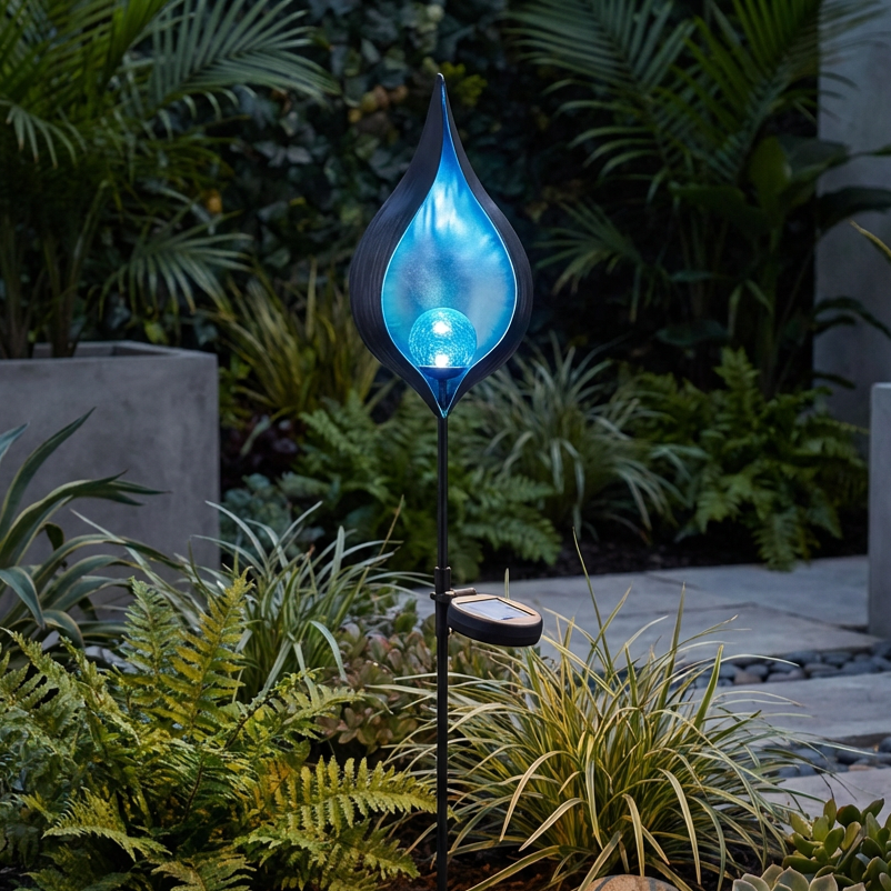 Stalp de Gradina SOALR Black & Blue cu Incarcare Solara 80CM Premium