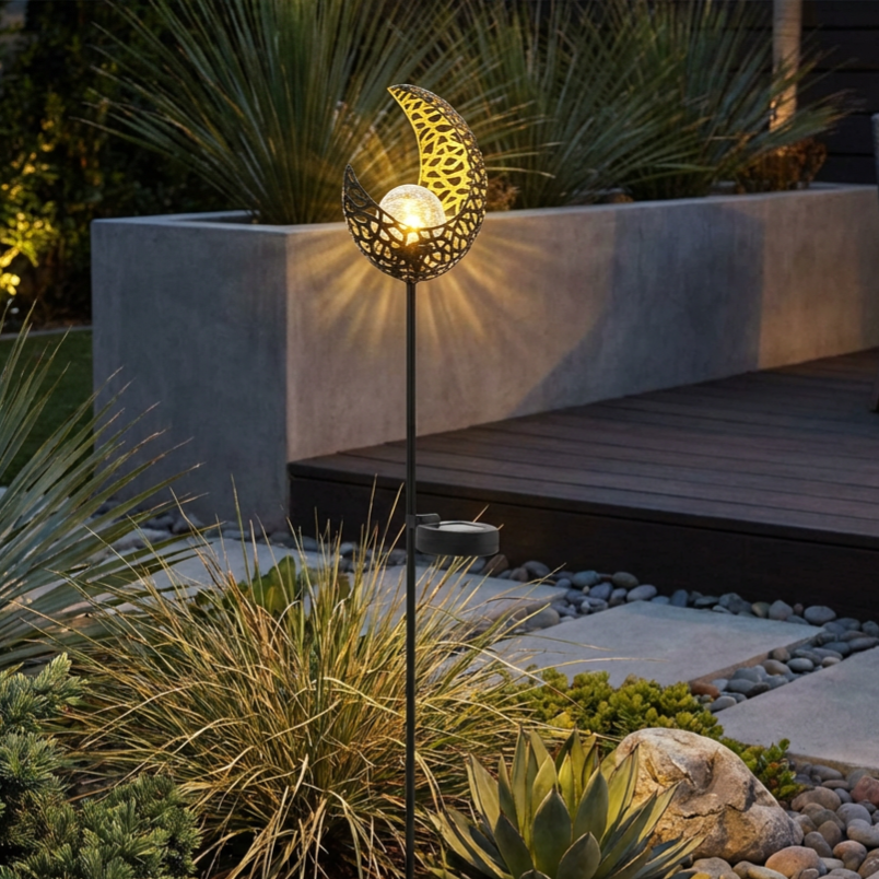 Stalp de Gradina SOALR Black & Gold cu Incarcare Solara 70CM Premium