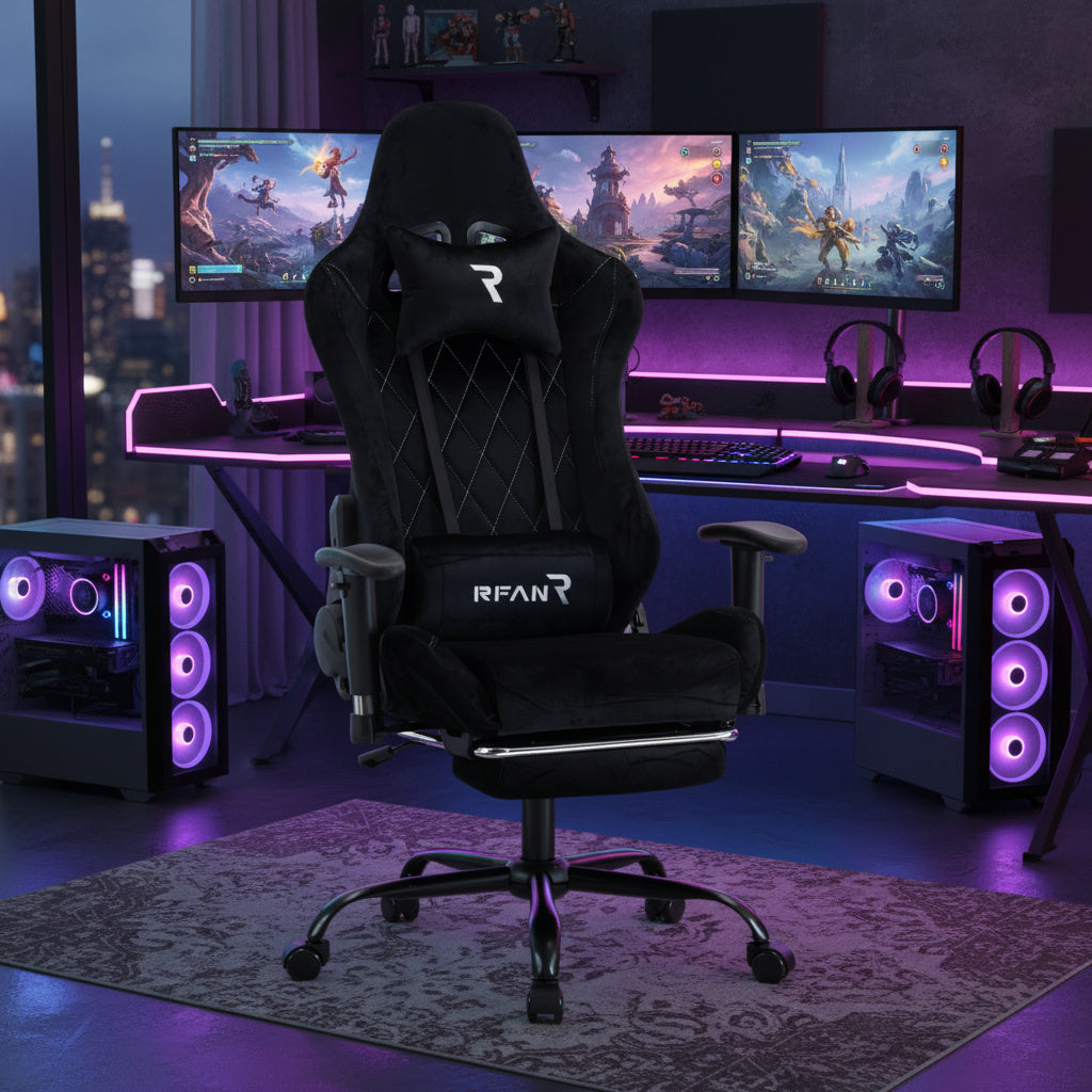 Scaun de Gaming Reglabil Professional WF-613 Black cu Suport Picioare