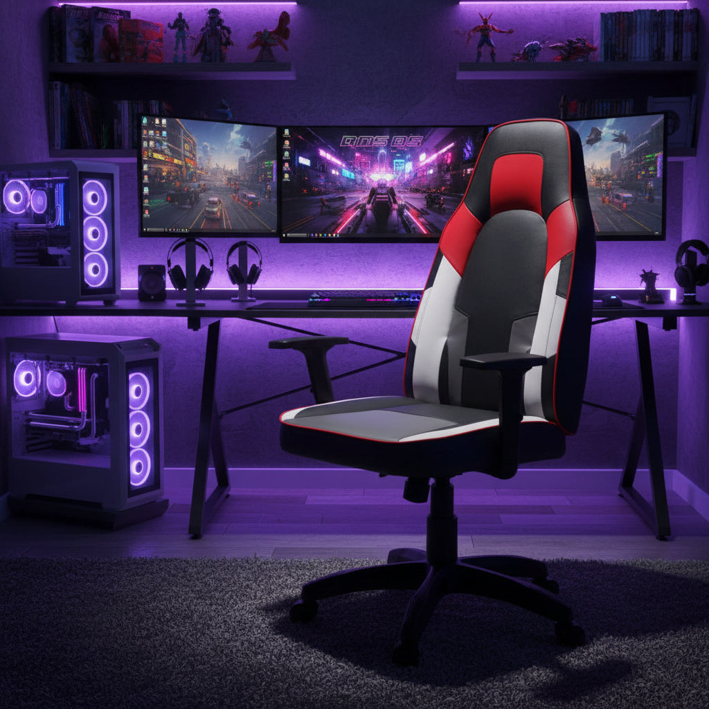 Scaun de Gaming Reglabil Professional WF-6049 Black & White & Red