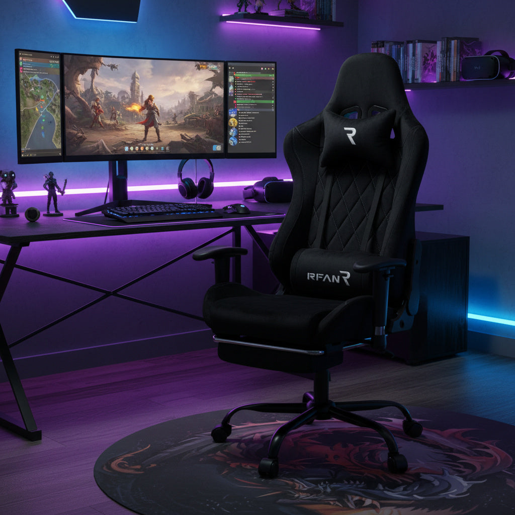 Scaun de Gaming Reglabil Professional WF-613 Black cu Suport Picioare