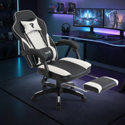 Scaun de Gaming Reglabil Professional WF-6028 Black & White cu Suport Picioare