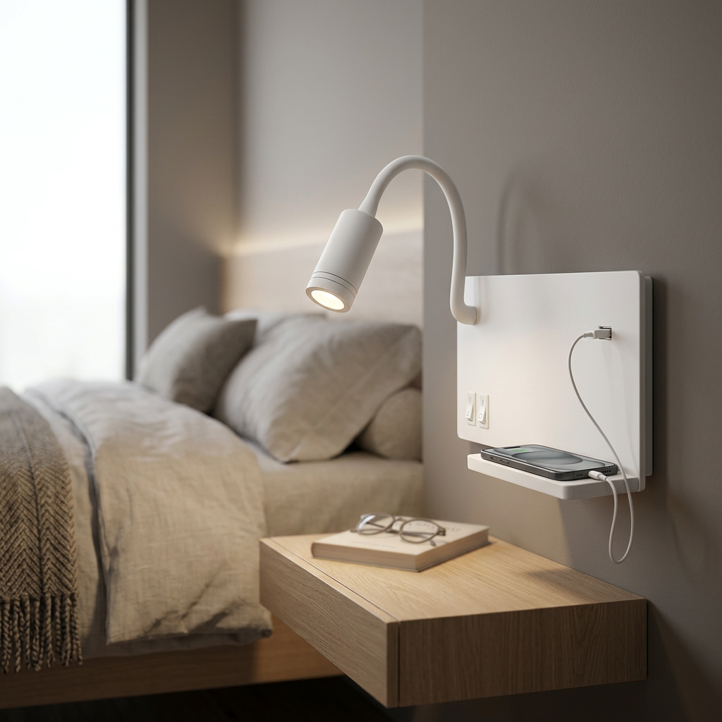 Aplica LED Shelf White Premium Reglabil cu Port USB si Suport