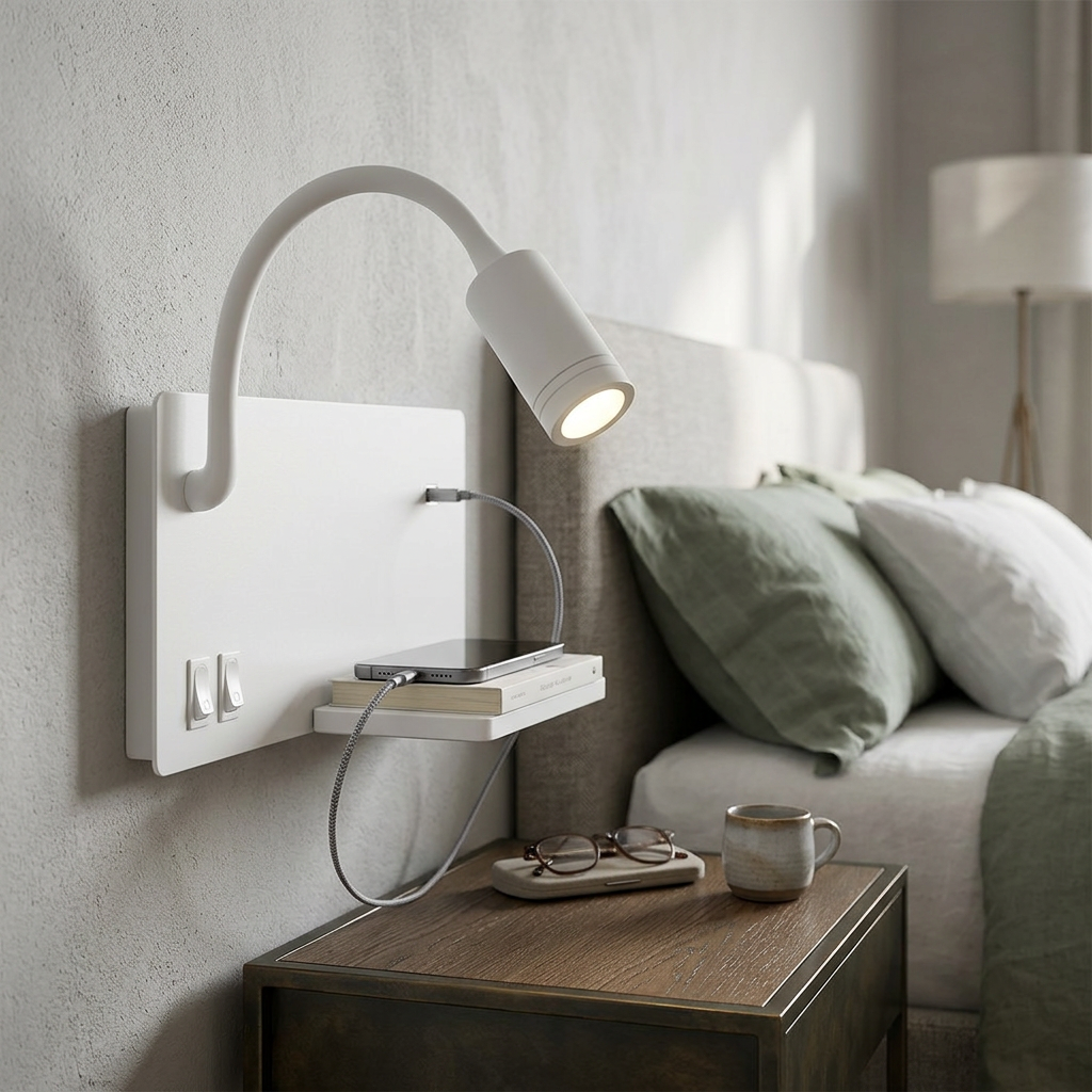 Aplica LED Shelf White Premium Reglabil cu Port USB si Suport