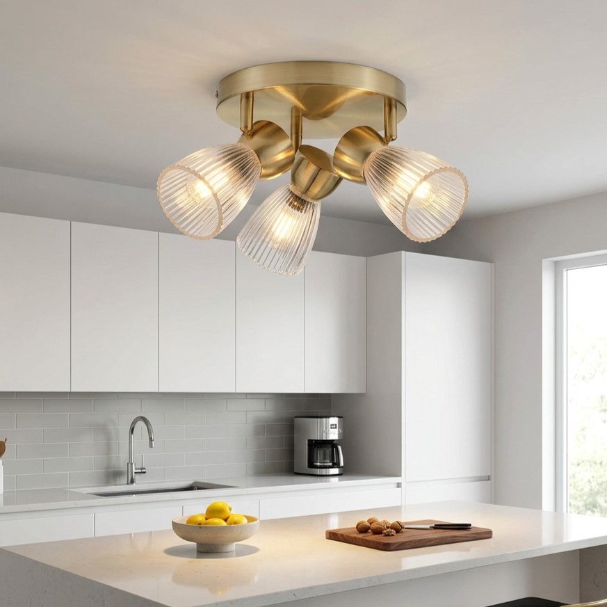 Lustra Best Round Premium Gold cu 3 Spoturi Reglabile