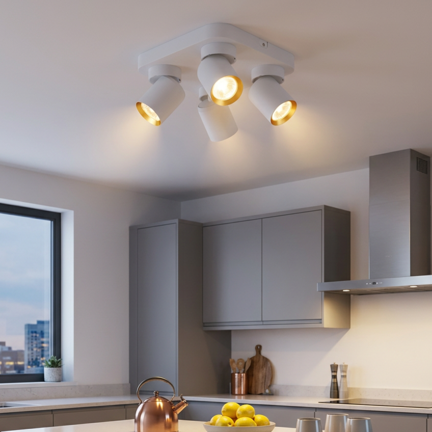 Lustra Andy Premium White & Gold cu 4 Spoturi Reglabile