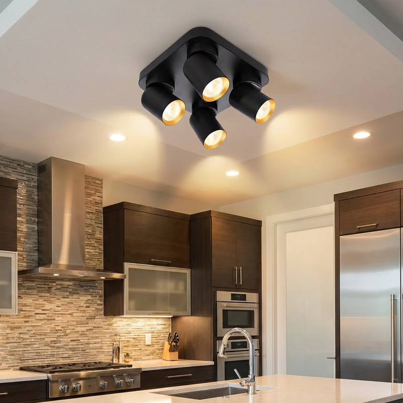 Lustra Andy Premium Black & Gold cu 4 Spoturi Reglabile