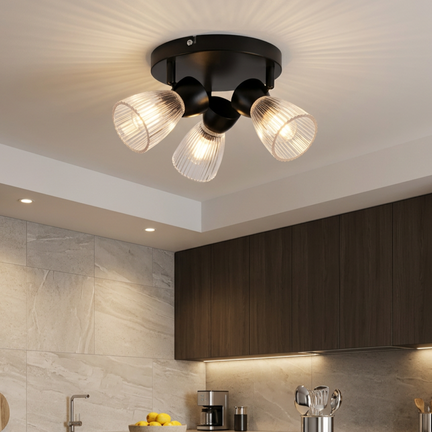 Lustra Best Round Premium Black cu 3 Spoturi Reglabile