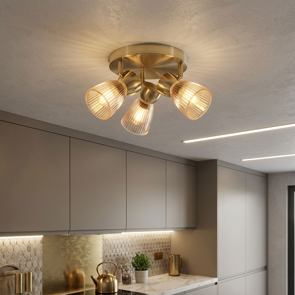 Lustra Best Round Premium Gold cu 3 Spoturi Reglabile