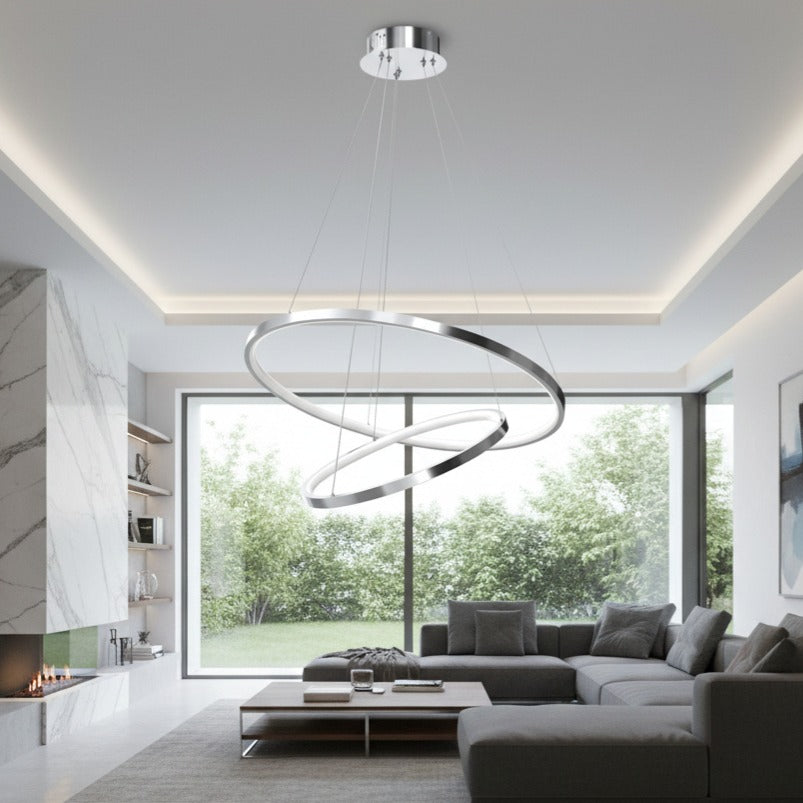 Lustra LED Suspendata Hoop Silver Premium 2 Segmente Reglabile Echivalent 300W