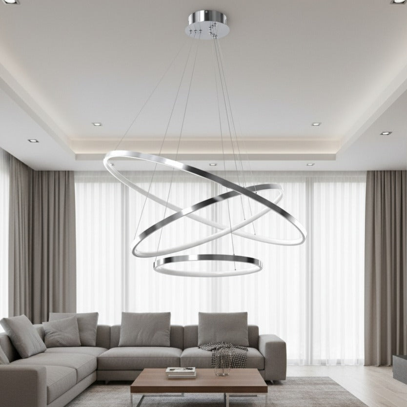 Lustra LED Suspendata Hoop Silver Premium 3 Segmente Reglabile Echivalent 600W