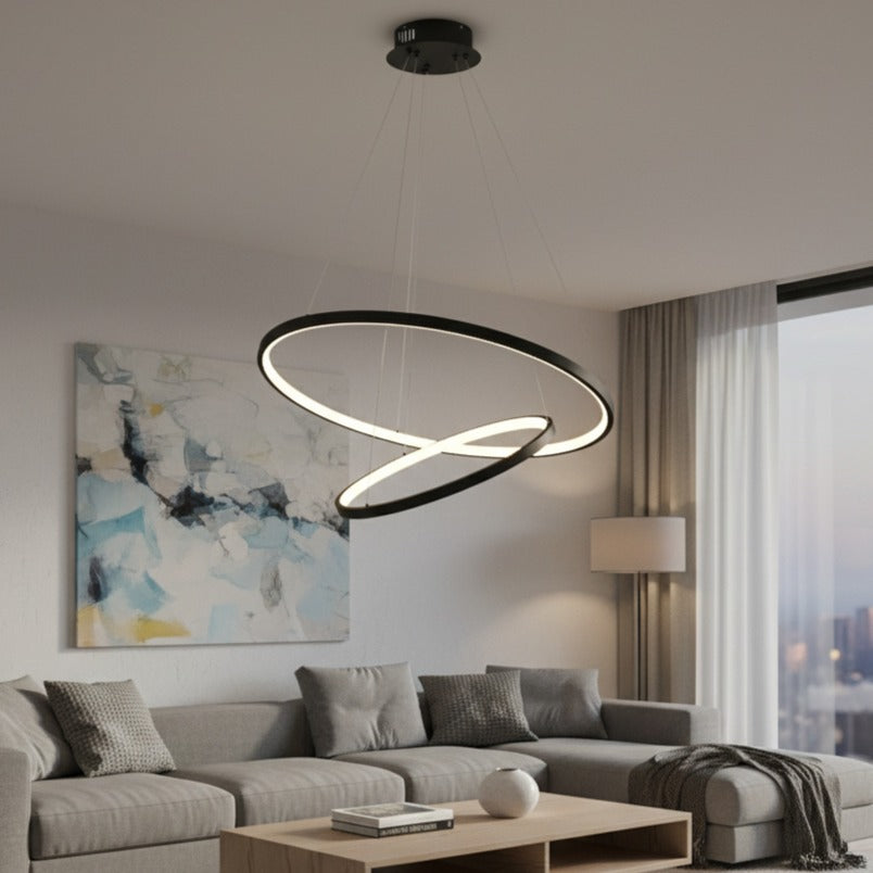 Lustra LED Suspendata Hoop Black Premium 2 Segmente Reglabile Echivalent 300W