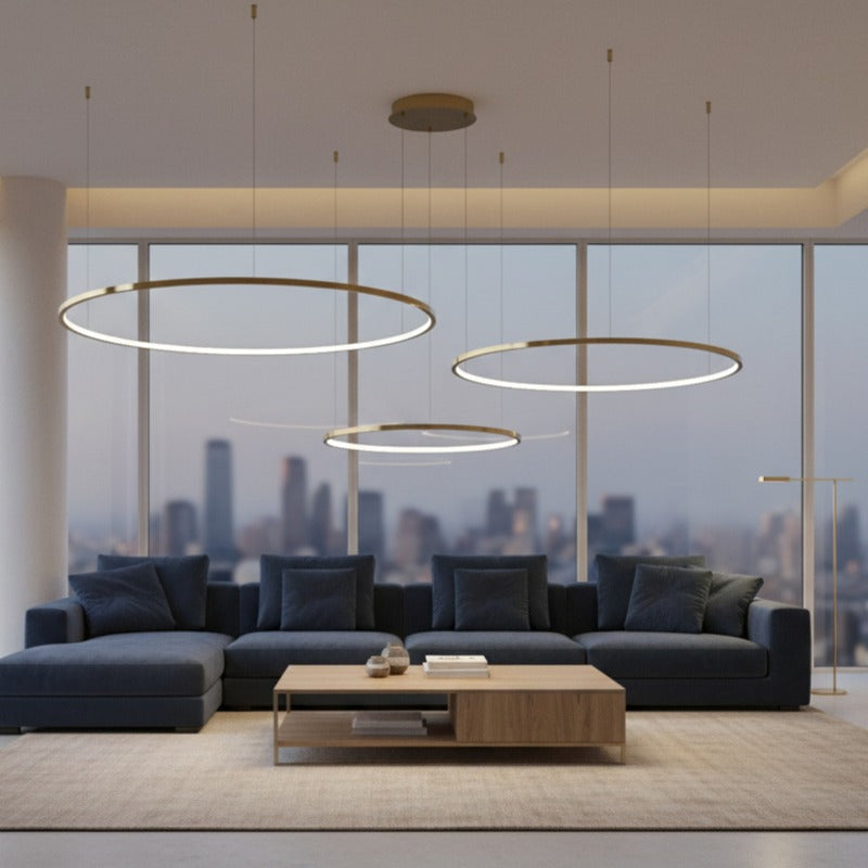 Lustra LED Suspendata Saturno Gold Premium cu 3 Segmente Echivalent 450W