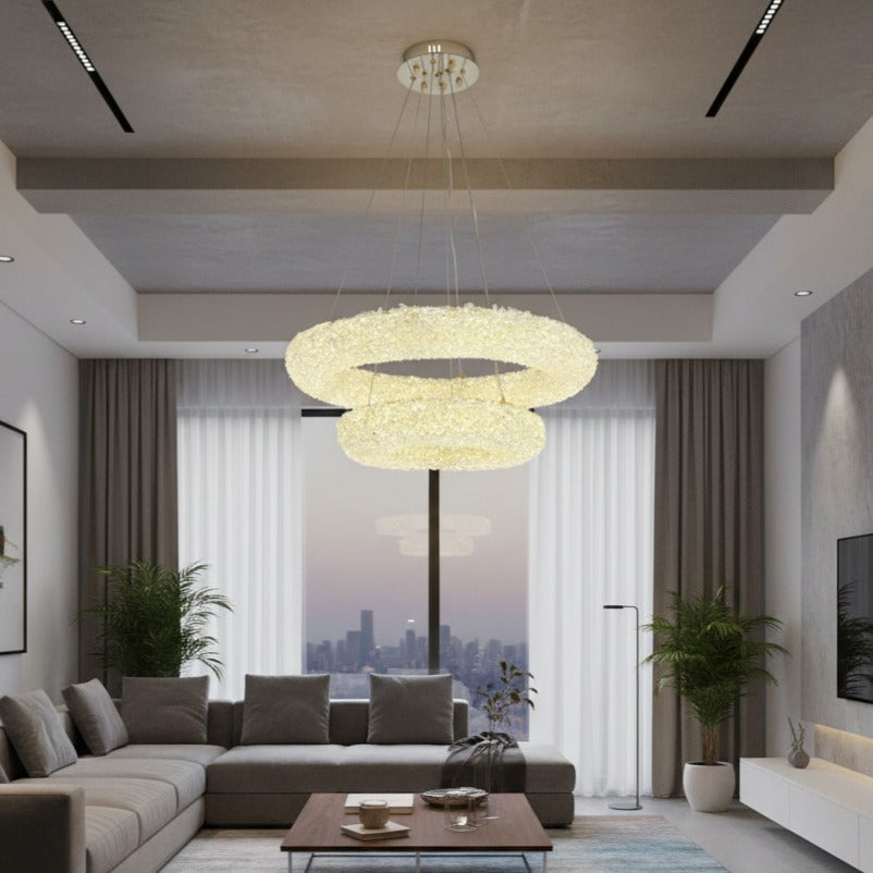 Lustra LED Suspendata ENZO Golden Sponge Cristal 2 Segmente Echivalent 850W