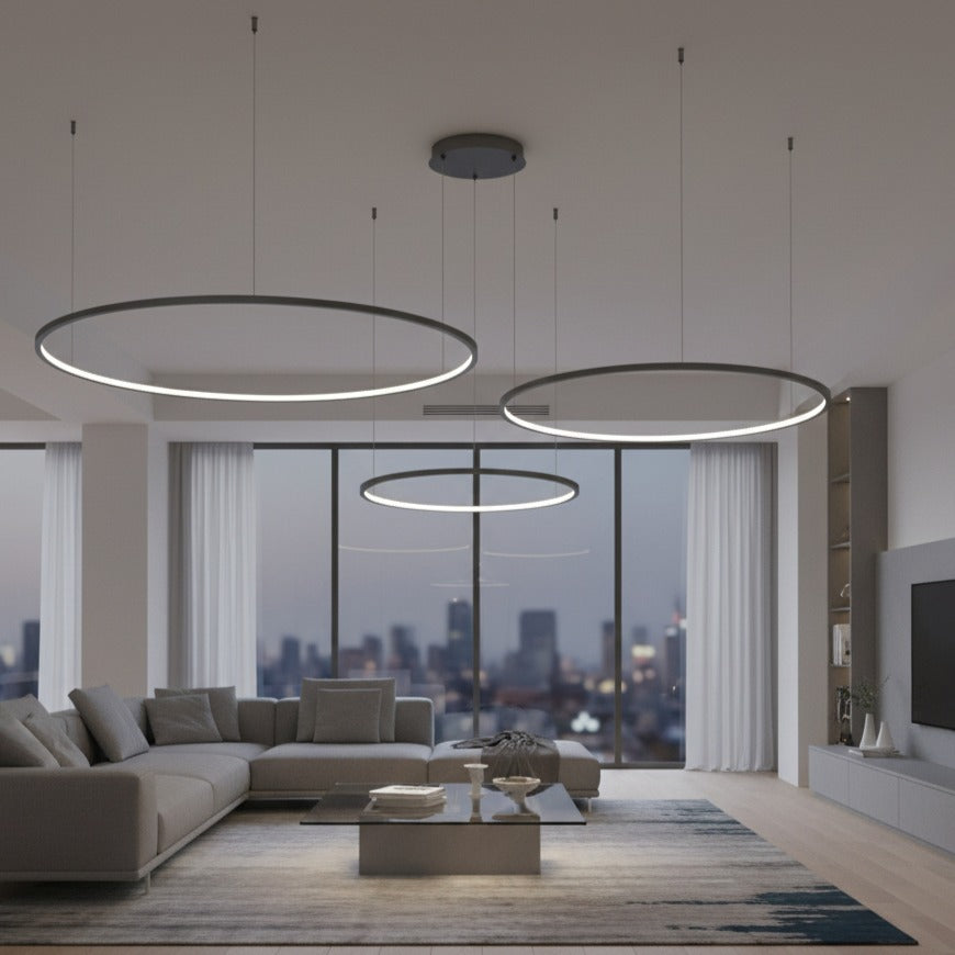 Lustra LED Suspendata Saturno Black Premium cu 3 Segmente Echivalent 450W