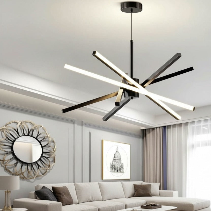 Lustra LED Geometric Black LINES Suspendata Echivalent 400W Telecomanda