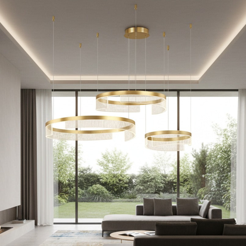 Lustra LED KYZO Royal Gold 3 Segmente Mobile Echivalent 1200W Telecomanda