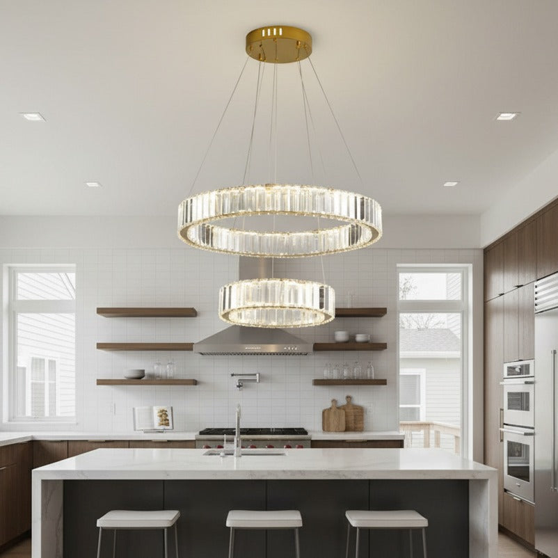 Candelabru LED Cristal REGAL GOLD 2 Segmente 55+35CM Telecomanda