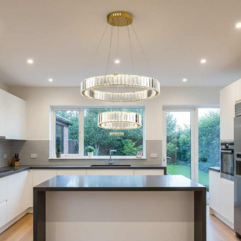 Candelabru LED Cristal REGAL GOLD 2 Segmente 55+35CM Telecomanda