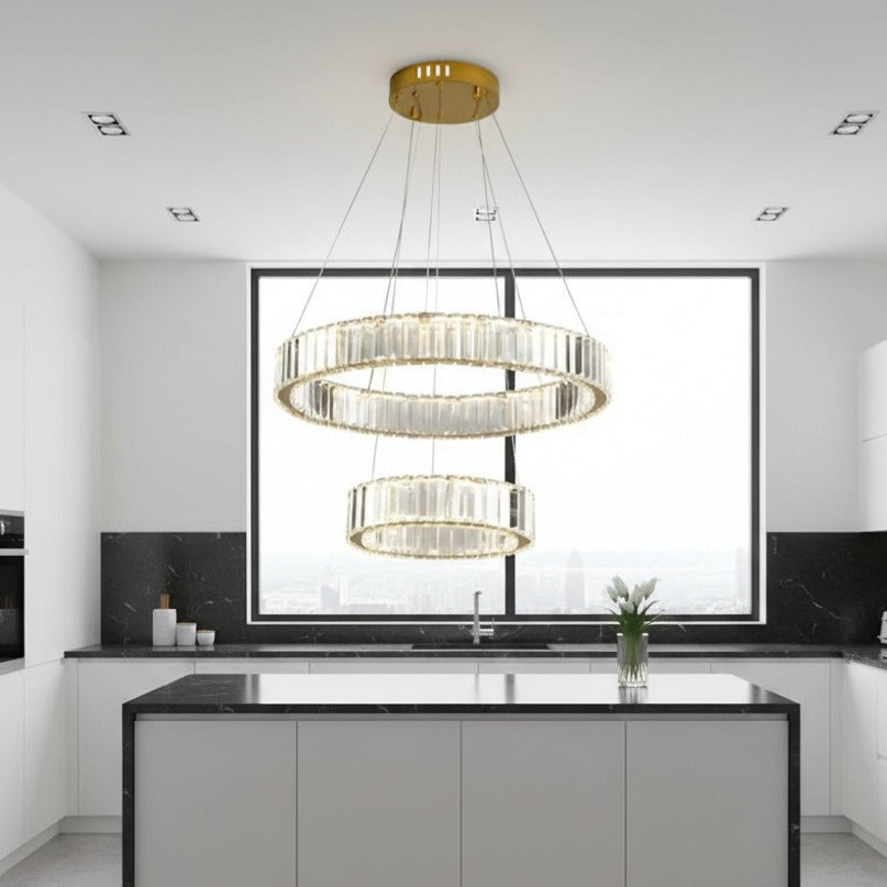 Candelabru LED Cristal REGAL GOLD 2 Segmente 55+35CM Telecomanda