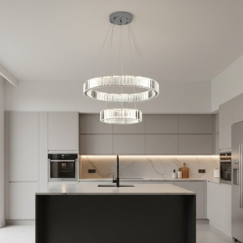 Candelabru LED Cristal REGAL Silver 2 Segmente 55+35CM Telecomanda