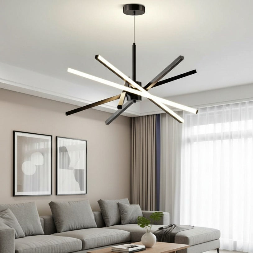 Lustra LED Geometric Black LINES Suspendata Echivalent 400W Telecomanda