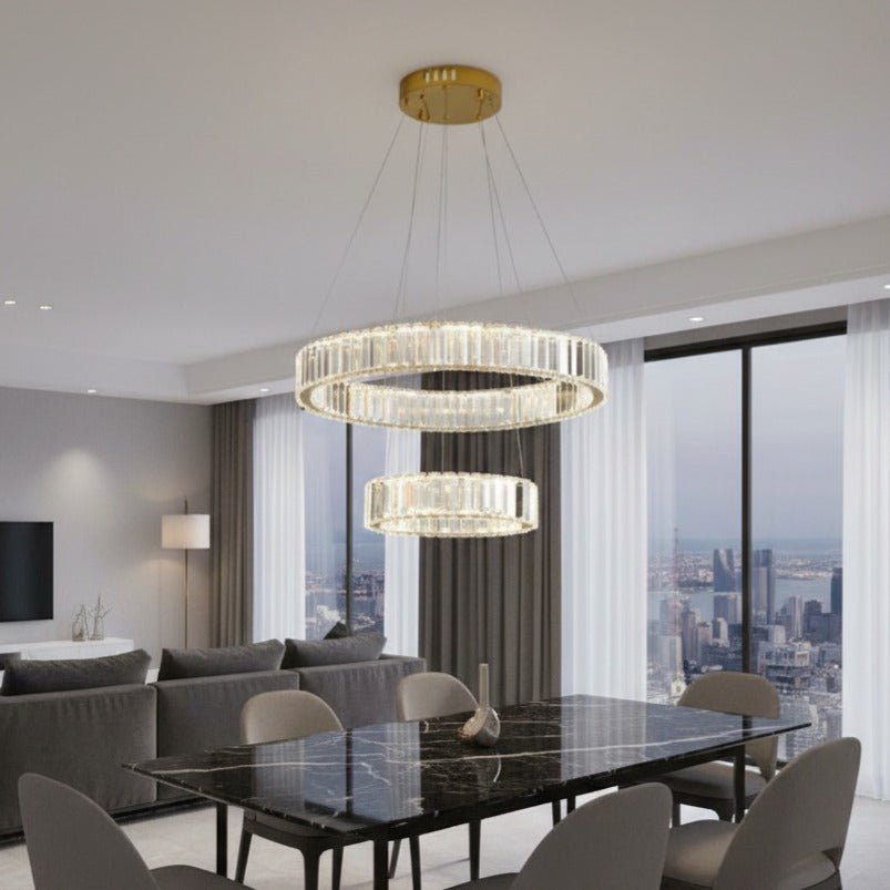 Candelabru LED Cristal REGAL GOLD 2 Segmente 55+35CM Telecomanda