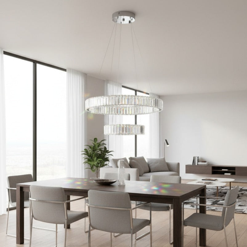 Candelabru LED Cristal REGAL Silver 2 Segmente 55+35CM Telecomanda