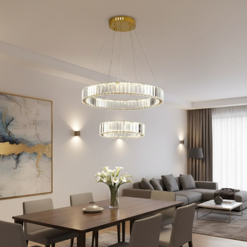 Candelabru LED Cristal REGAL GOLD 2 Segmente 55+35CM Telecomanda