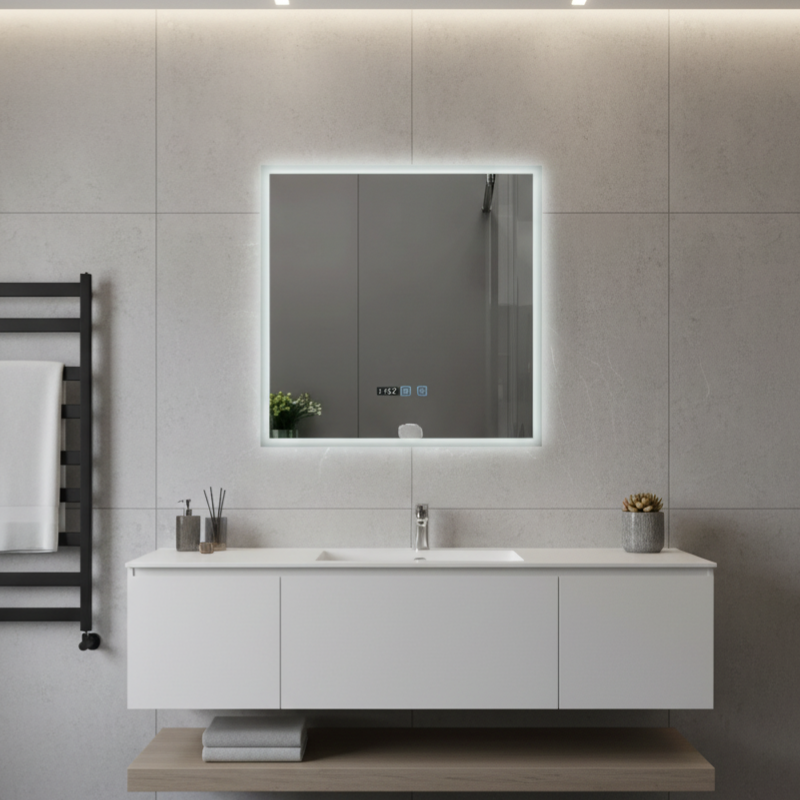 Oglinda LED VIONNA 60x60CM Functie Dezaburire, Ceas, Touch, 3 Lumini
