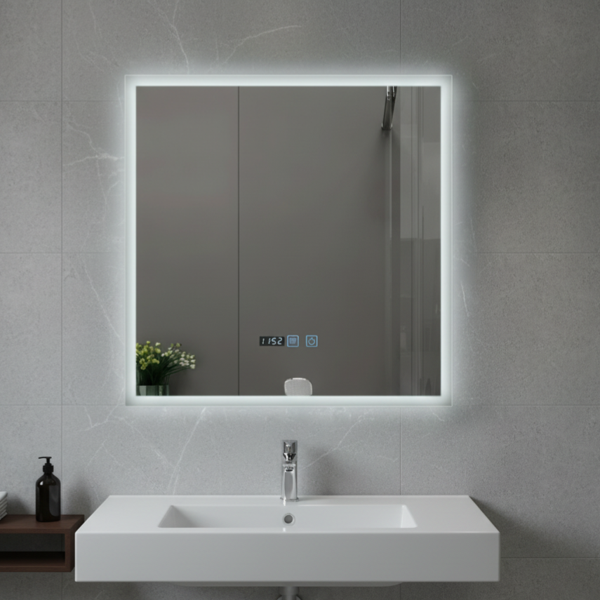 Oglinda LED VIONNA 60x60CM Functie Dezaburire, Ceas, Touch, 3 Lumini