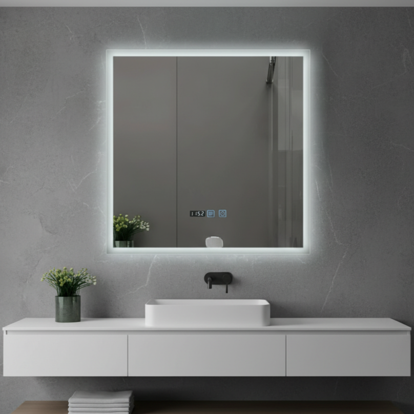 Oglinda LED VIONNA 60x60CM Functie Dezaburire, Ceas, Touch, 3 Lumini