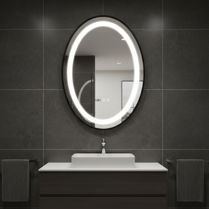 Oglinda LED FIGRO 50x70CM Functie Dezaburire, Ceas, Touch, 3 Lumini