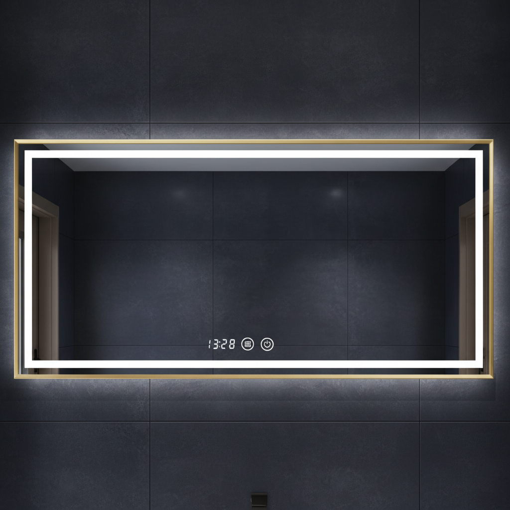 Oglinda LED RIVEN 120x80CM 3 Lumini, Functie Dezaburire, Ceas, Touch