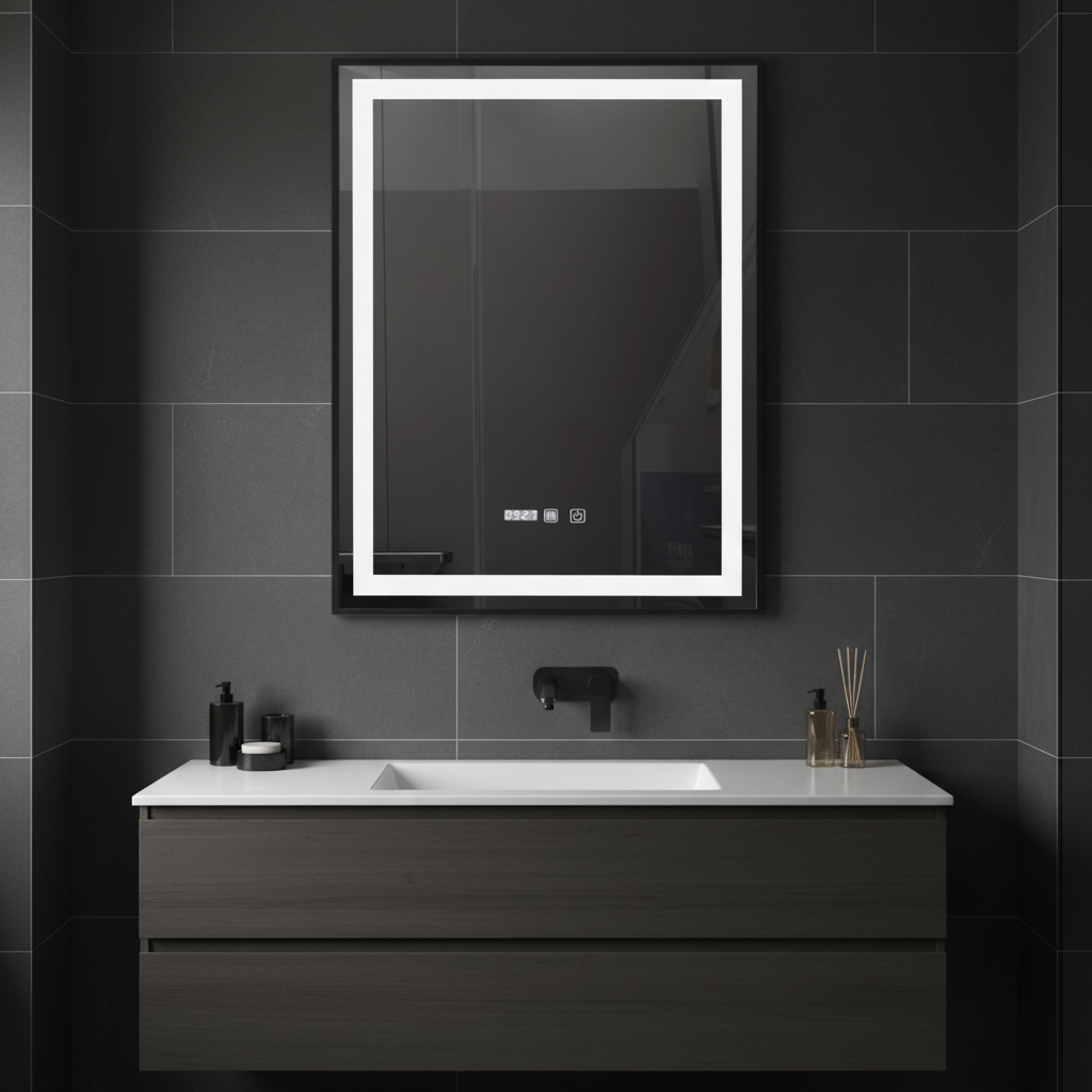 Oglinda LED FIGRO 60x80CM Functie Dezaburire, Ceas, Touch, 3 Lumini