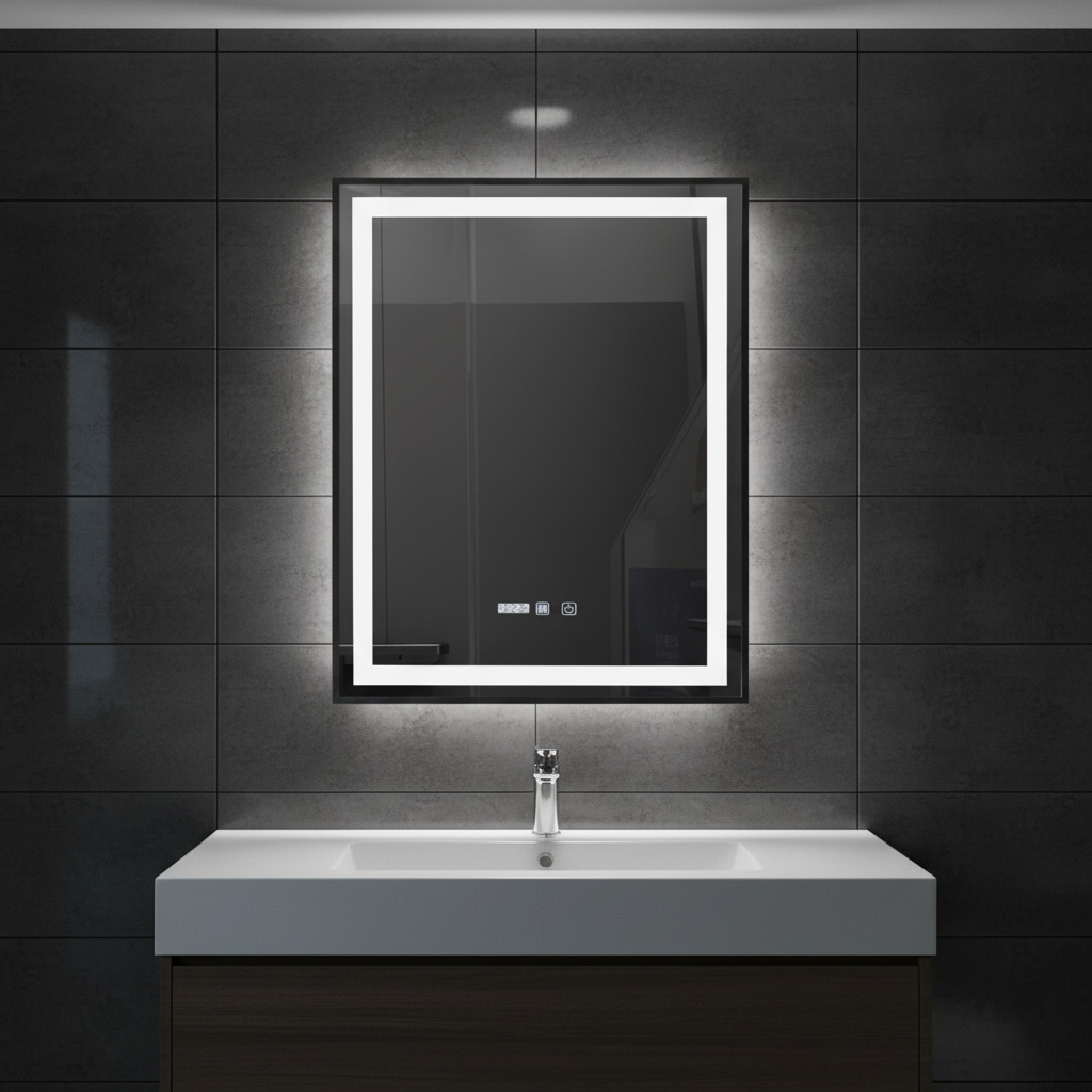 Oglinda LED FIGRO 60x80CM Functie Dezaburire, Ceas, Touch, 3 Lumini