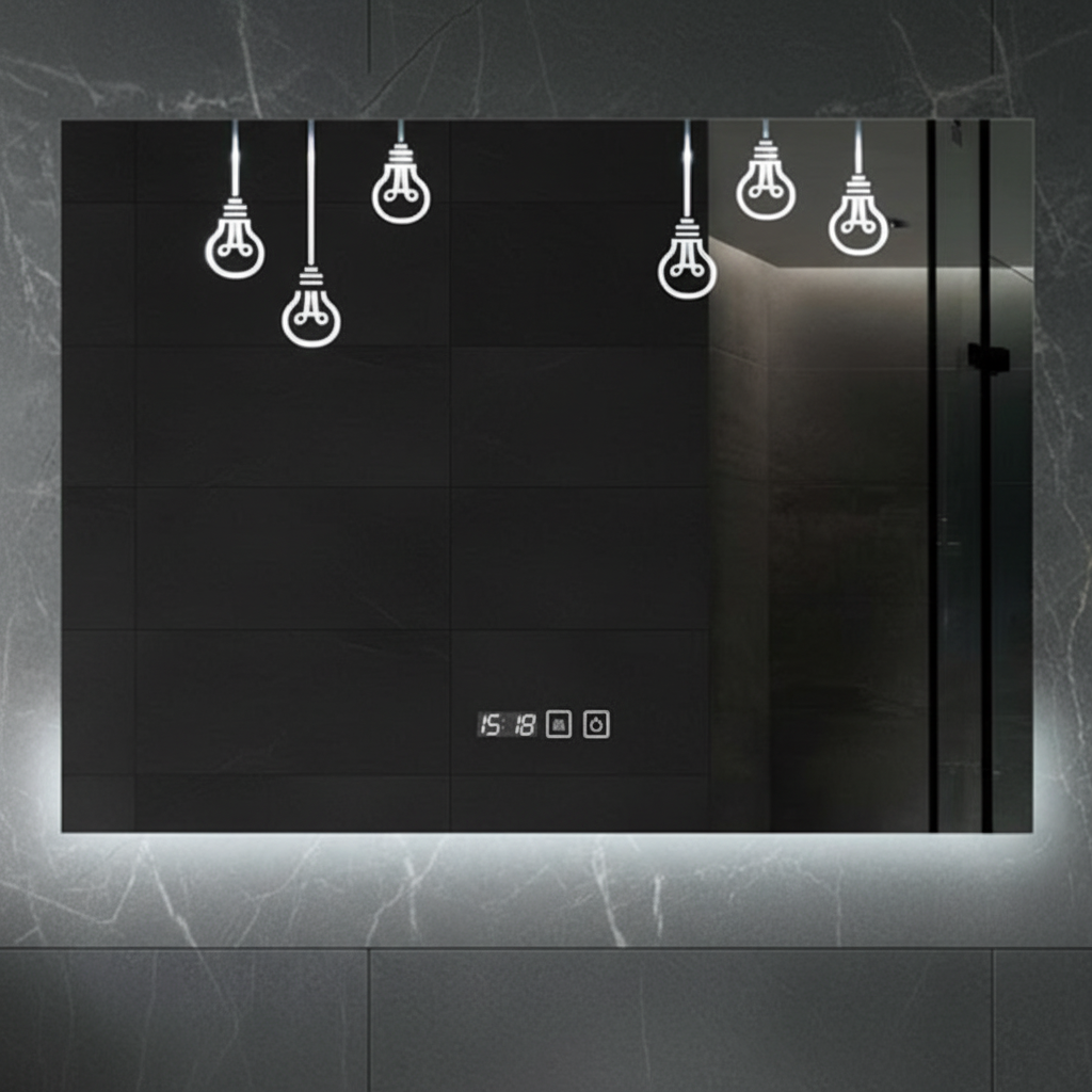 Oglinda LED VIONNA 80x60CM Touch 3 Lumini, Functie Dezaburire, Ceas