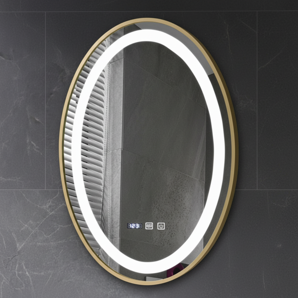 Oglinda LED RIVEN 50x70CM 3 Lumini, Functie Dezaburire, Ceas, Touch