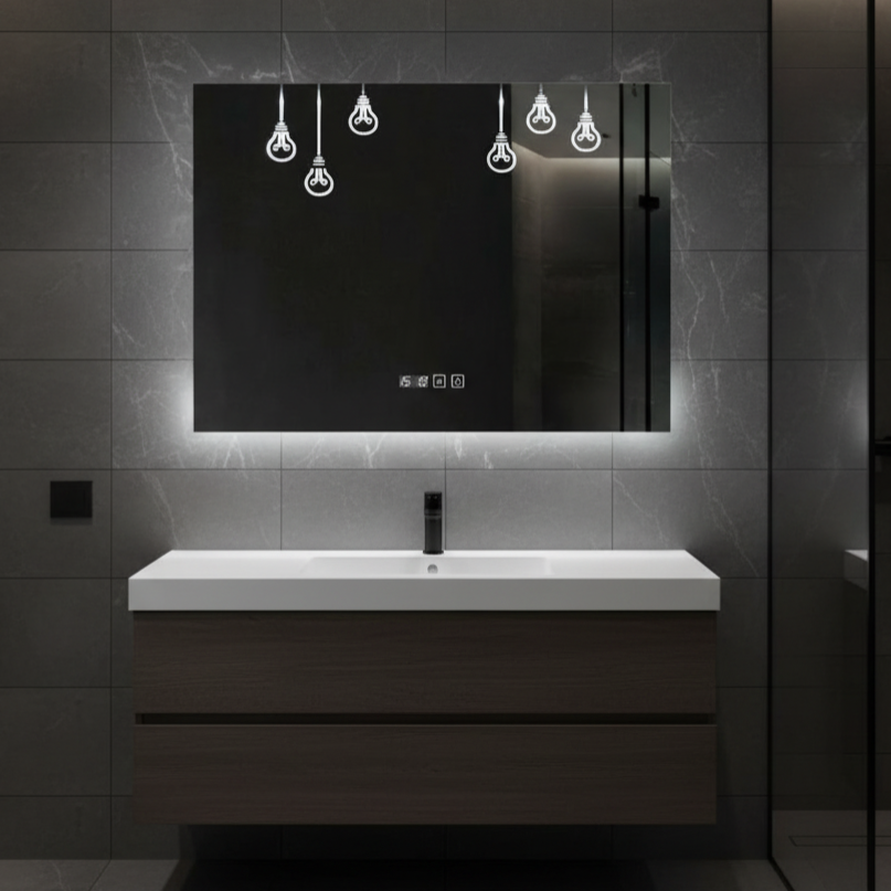 Oglinda LED VIONNA 80x60CM Touch 3 Lumini, Functie Dezaburire, Ceas