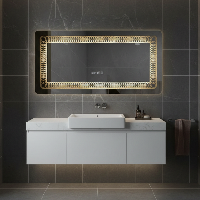 Oglinda LED VIONNA 120x60CM 3 Lumini, Functie Dezaburire, Ceas, Touch