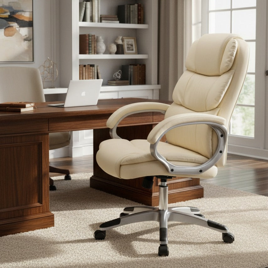 Scaun de Birou Reglabil Boc-325 Piele Ecologica Alb