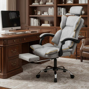 Scaun de Birou Reglabil Gri Deschis WF-807 cu Suport Picioare | Piele Ecologica