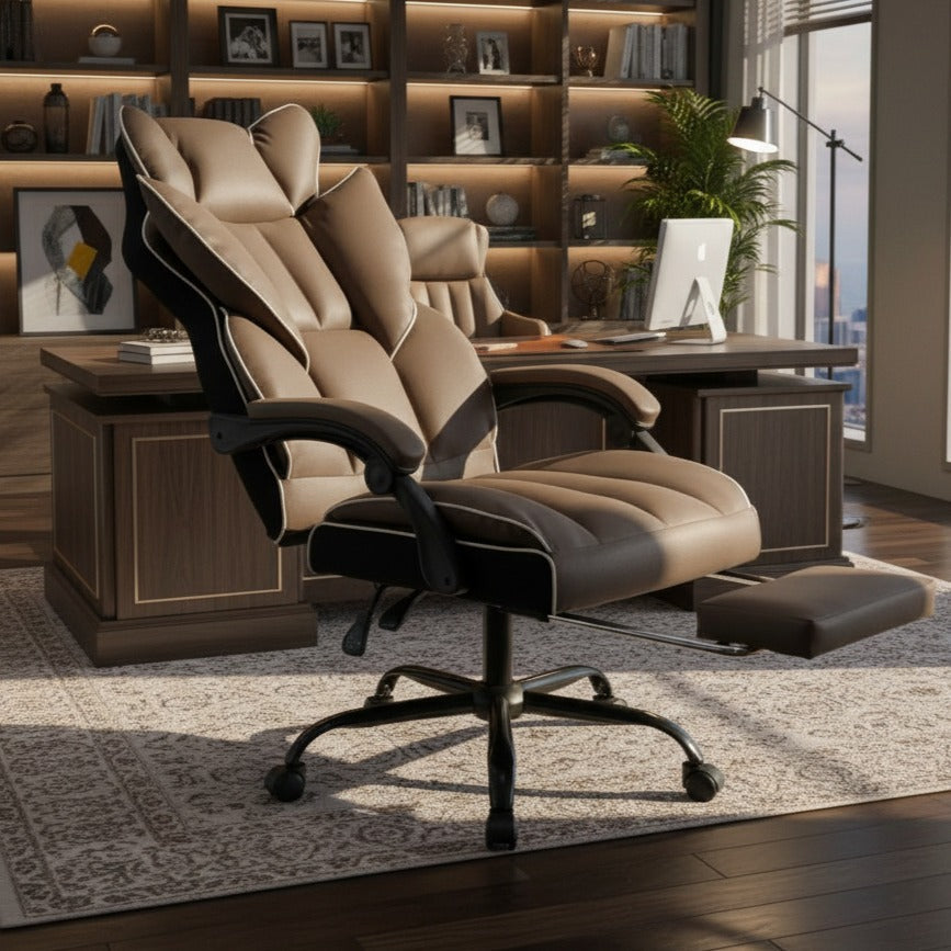 Scaun de Birou Reglabil Maro WF-807B cu Suport Picioare | Piele Ecologica