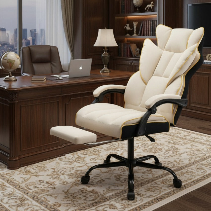 Scaun de Birou Reglabil Alb WF-807B cu Suport Picioare | Piele Ecologica