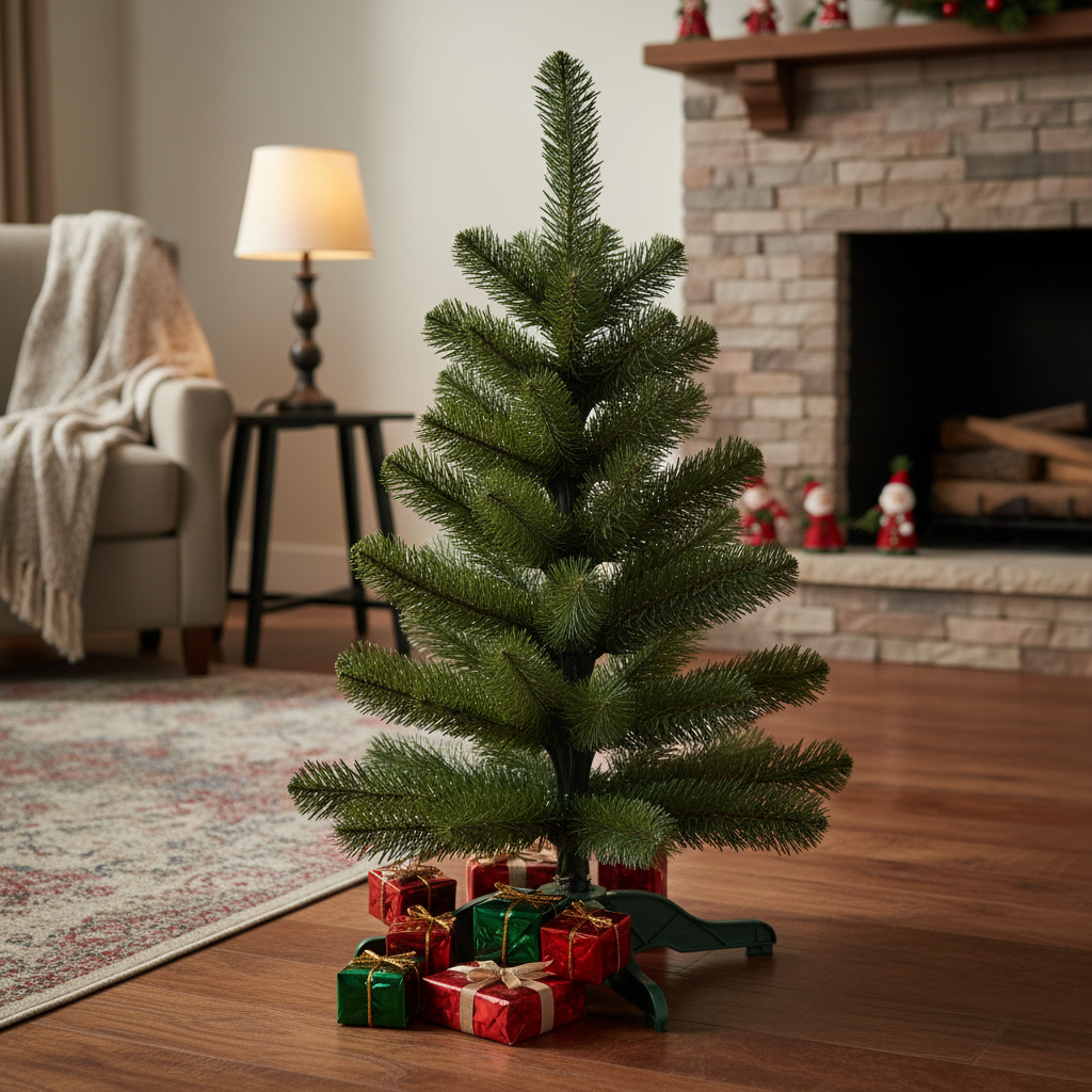 Brad Artificial de Craciun 3D Mini Alpin Verde H60xD36CM