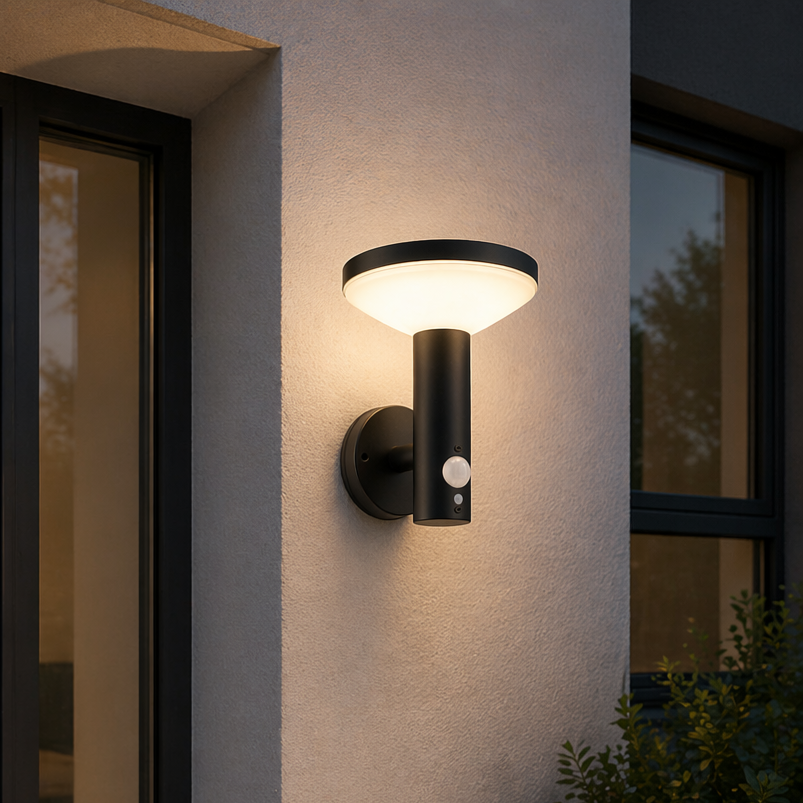 Aplica LED Shiny Black Exterior cu Incarcare Solara si Senzor Premium