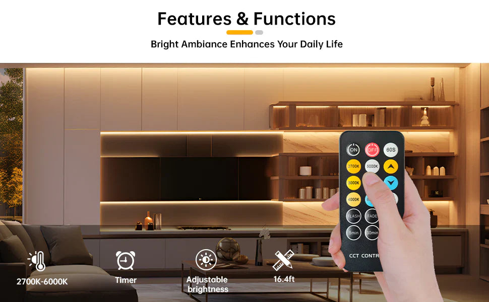 KIT Banda LED COB 24V CCT 5 metri cu 3 Tipuri de Lumina si Telecomanda