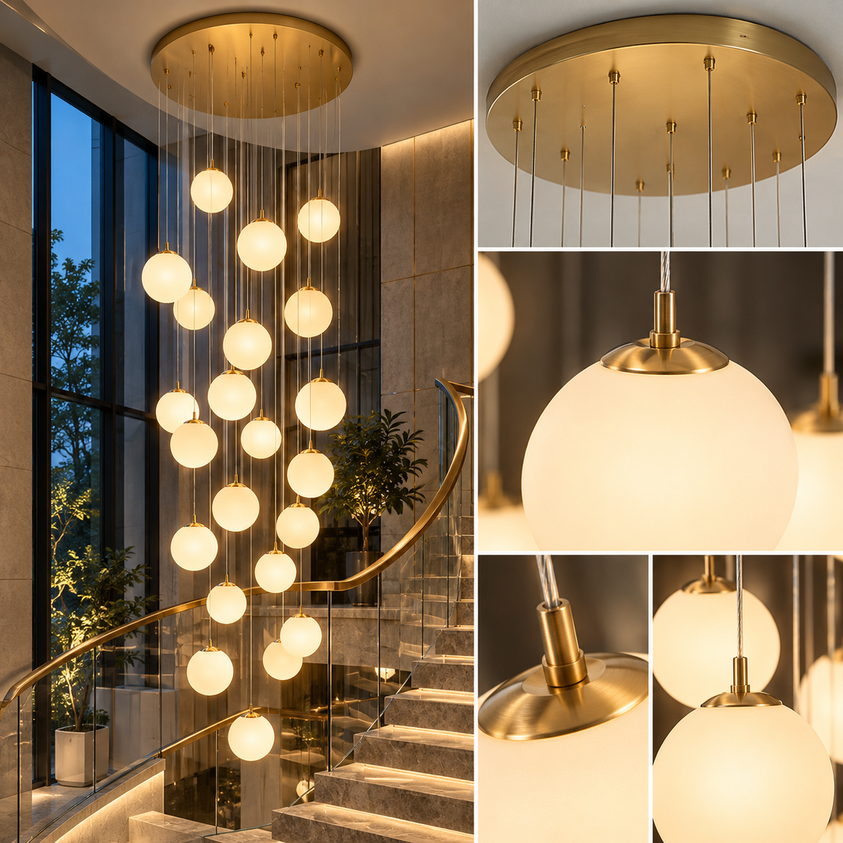 Lustra Abajur Mat GOLD Luxury STAIRCASE Gigant 25xE27